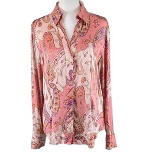 Talbots Paisley Button Up Shirt Size 10 Pink Silk Blend‎ Vintage-Inspired Retro